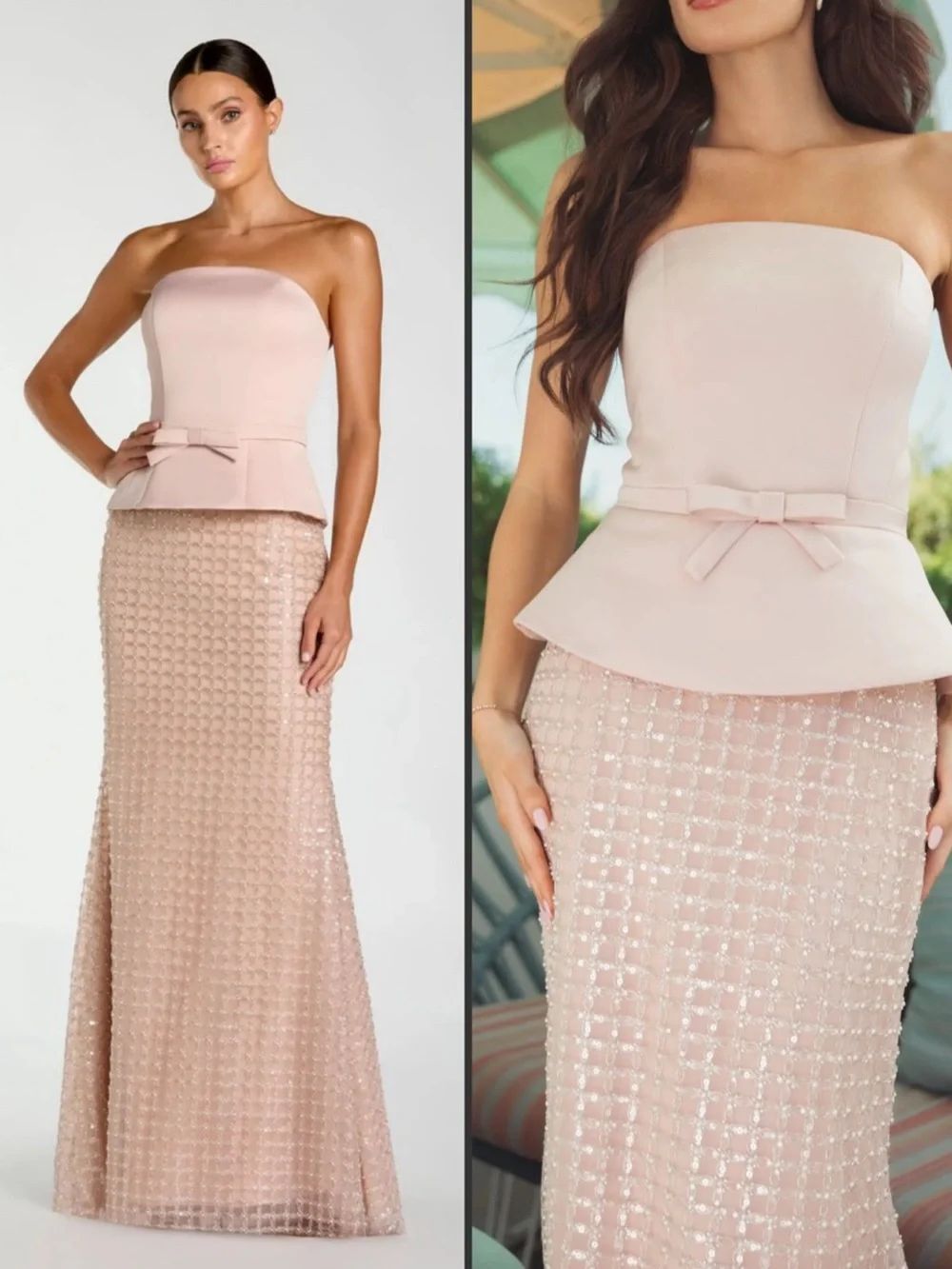 MAC DUGGAL 21227 Pink Strapless Satin Top With Embellished Skirt Gown